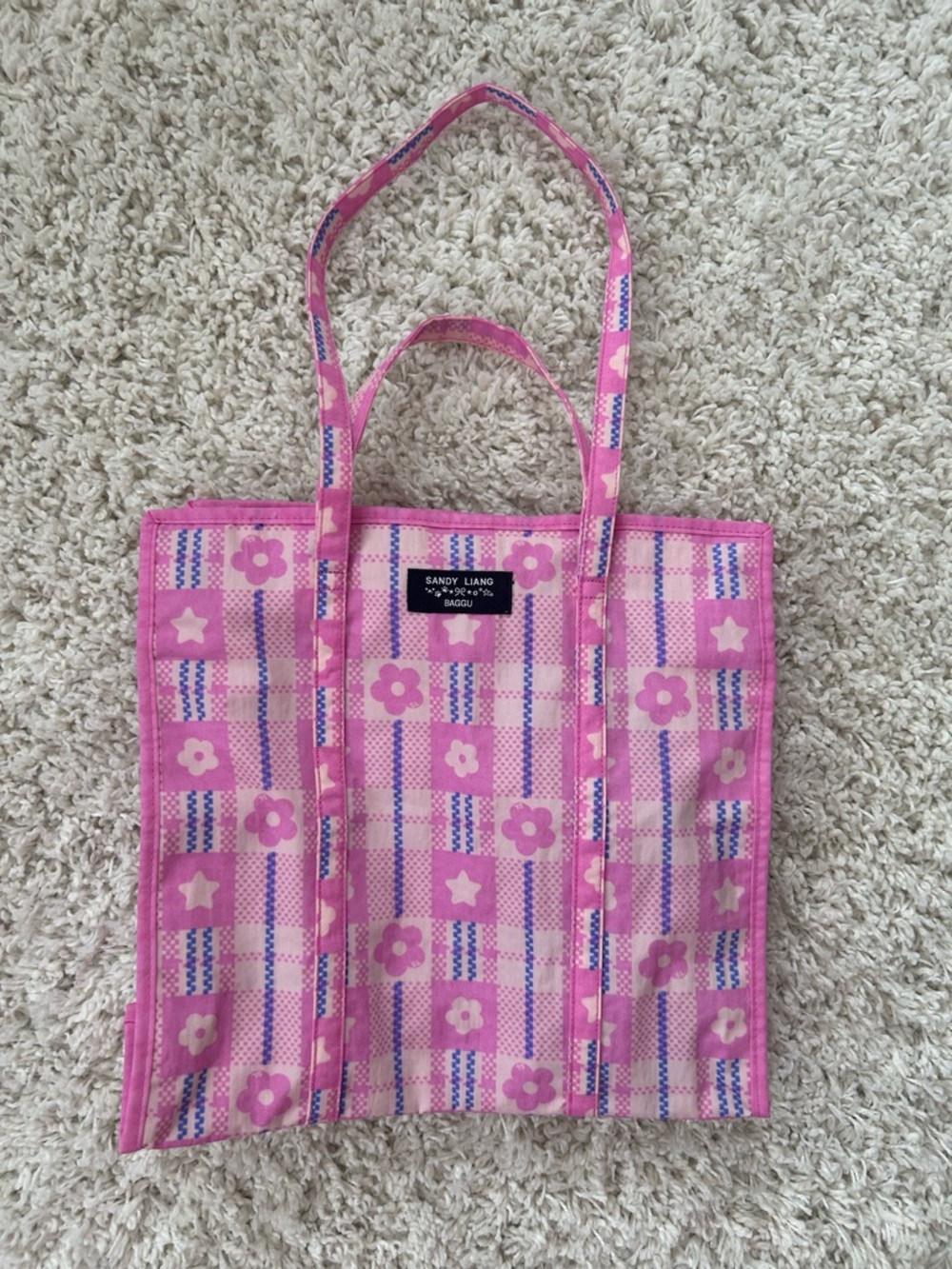 BAGGU x SANDY LIANG: Large Nylon Market Bag - Market Plaid Pink